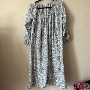 Joshi Long Sleeve Scoop Neck Floral Midi Dress Blue Size Small